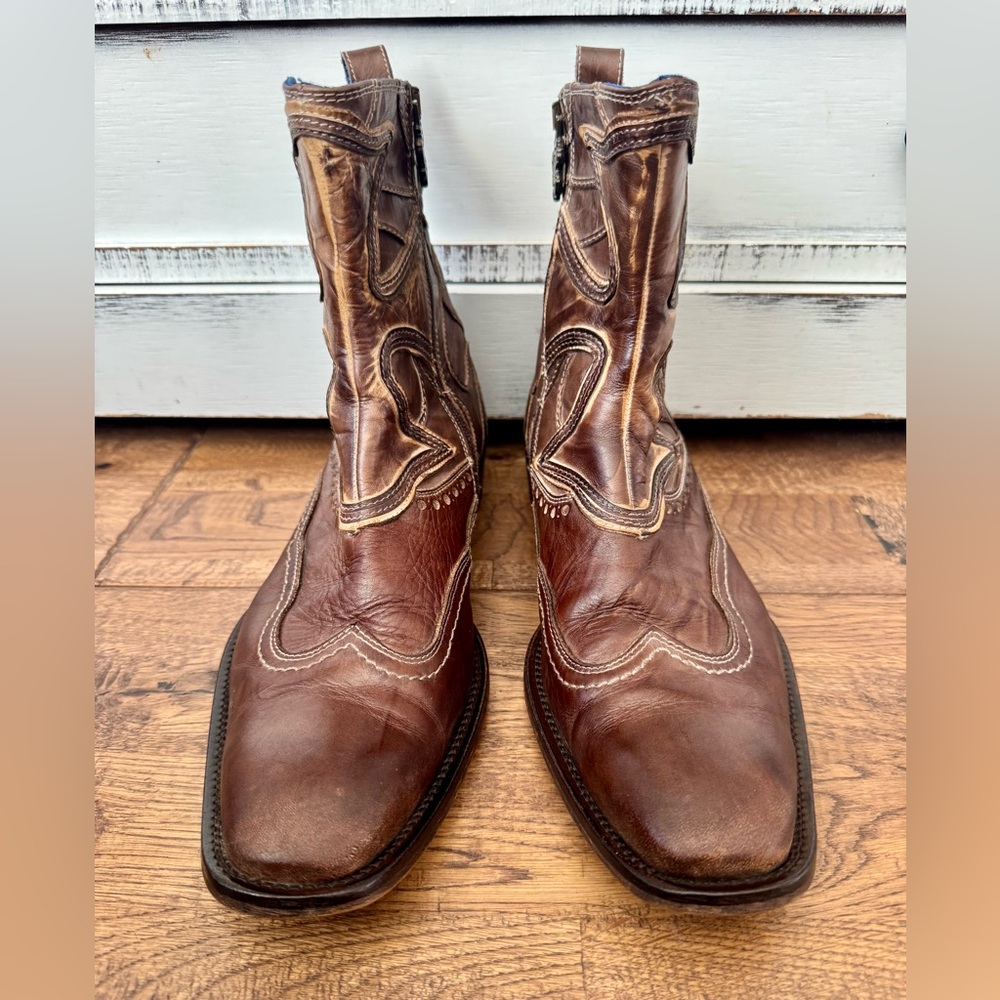 Mark Nason Rock Lives Regal Cross Raw Stitch Distressed Ankle Boots Men's 9.5 - Picture 3 of 9